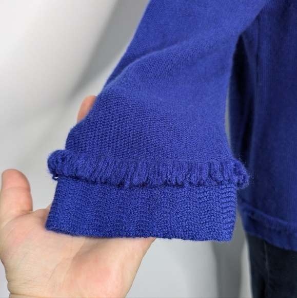 Tyler Boe blue long sleeve fringe accent 100% cashmere sweater L - Picture 4 of 7